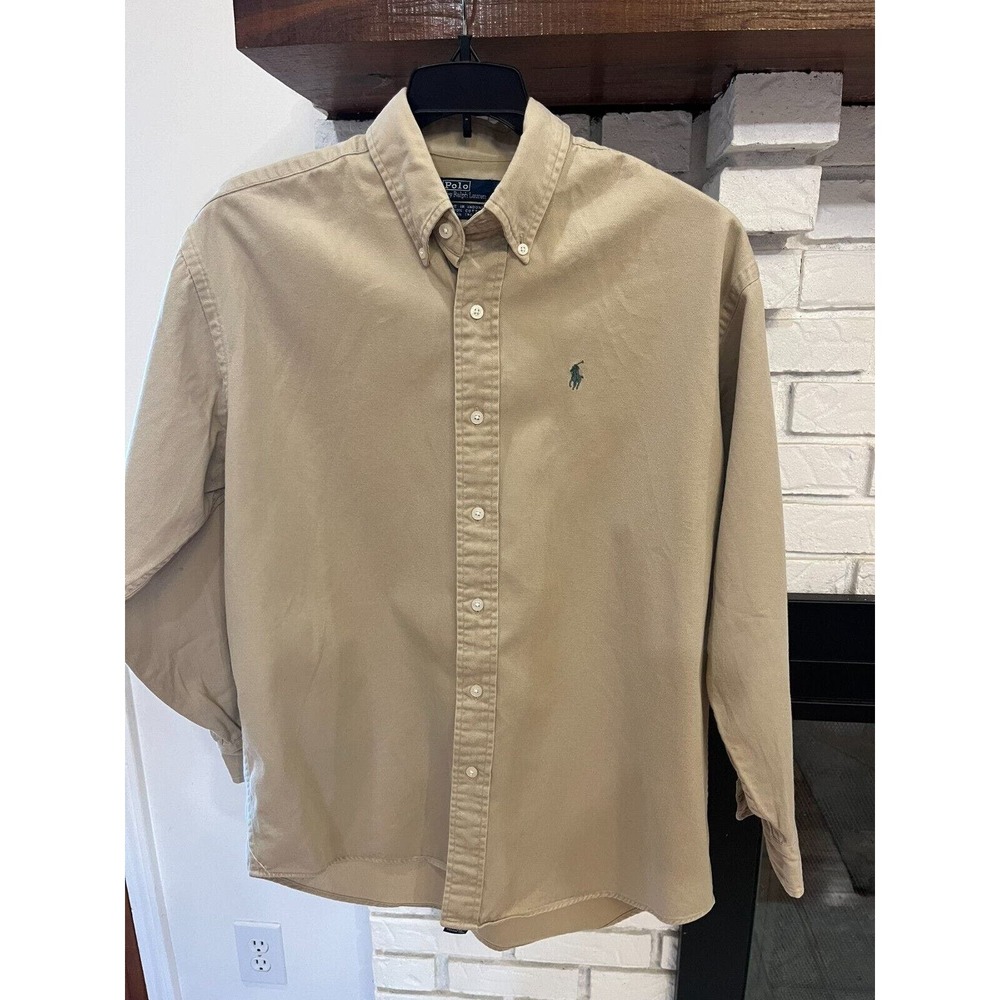 Vintage Polo Ralph Lauren HvyWght Tan Button Up Shirt 100% Cotton XL